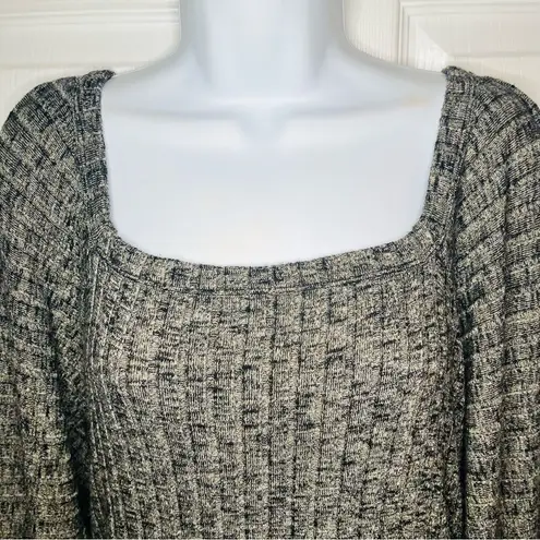 Michael Stars Black Marled Balloon Sleeve Heathered Polly Knit Square Neck Top M