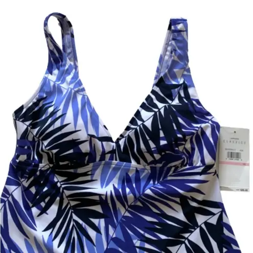 Jantzen Classics Tankini Swim Top Blue White Fern Print Swimsuit Top Size 10 NEW
