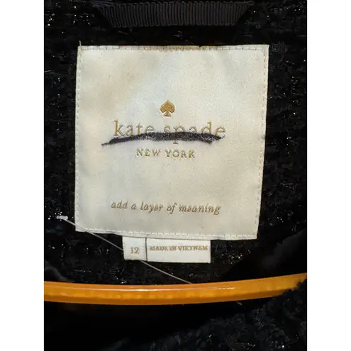 KATE SPADE New York Pearl Button Sparkle Tweed Black Coat Walker Size 12 Chic - Image 7