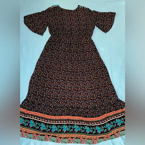 PRETTYGARDEN floral ditzy maxi dress short flutter sleeves v-neck NEW size XL