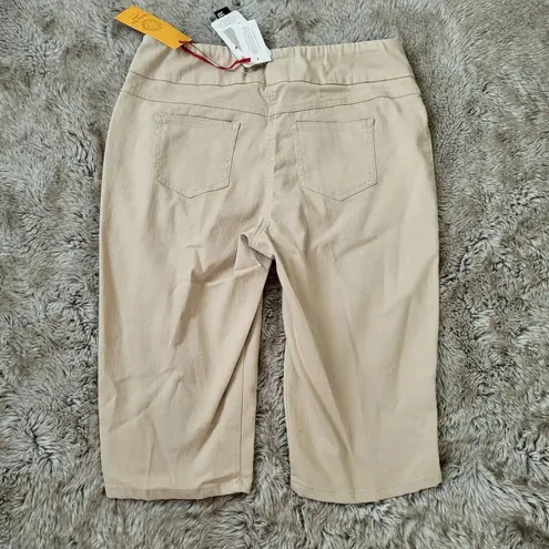 Ruby Rd Petite Chino Clamdigger Capri Pants Wide Waistband Khaki Size 14 Petite