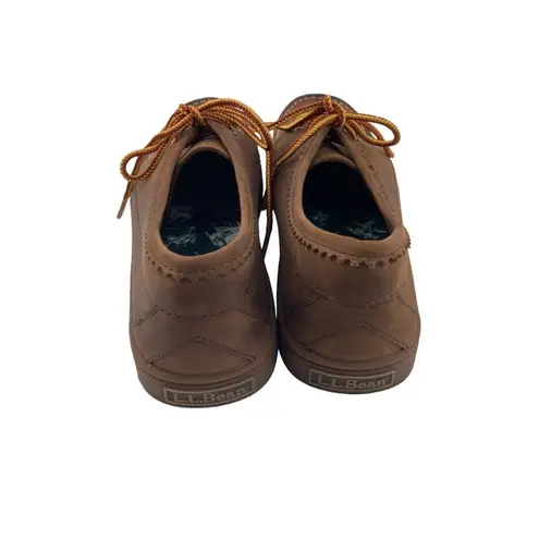 L.L.Bean  Brown Leather Lace Up Womens Shoes Size 9.5M Casual Moc Flat Loafer