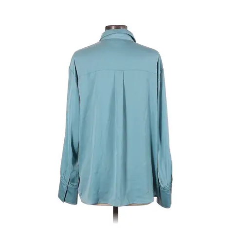Prologue Blue Button Down Blouse — Silk Feel — Small