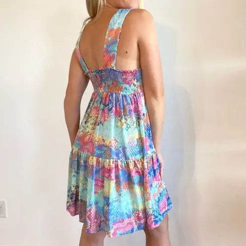 Adrienne Multicolor Snakeskin Tiered Mini Dress Size Small NWT Bright Cute Fun