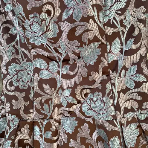Jessica McClintock brown blue metallic floral vintage 90s prom cocktail dress