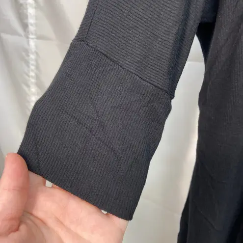 Michael Lauren women's black ribbed Amos oversized Henley cropped sleeve shirt S