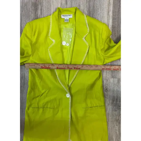 Vintage Y2K Bloomingdales Petites Womens Lime Green Linen Blazer Jacket Size 6