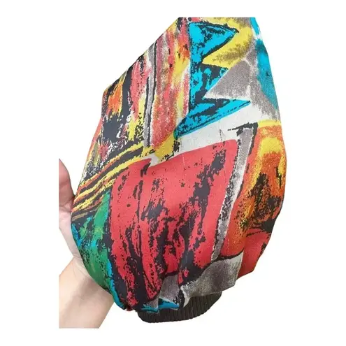 Vintage Braetan Colorful Floral Abstract Bomber Jacket // Size Medium Red