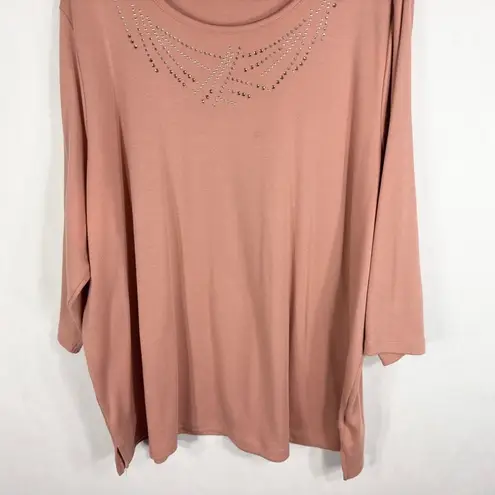 Quacker Factory Plus Size 3X Top Dusty Pink Sequin Studded Knit Scoop Neck 1453 - Image 4