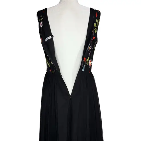 Vissavi Vintage Y2K 8 Tulle Illusion Mesh Dress Embroidered Floral Semi Formal Black