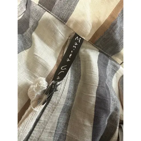 Manila Grace Striped Wide Leg Linen Blend Pants Beige Brown Women's Size 4 Tan