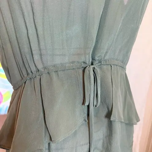 Glam Green Peplum Tie Front Blouse