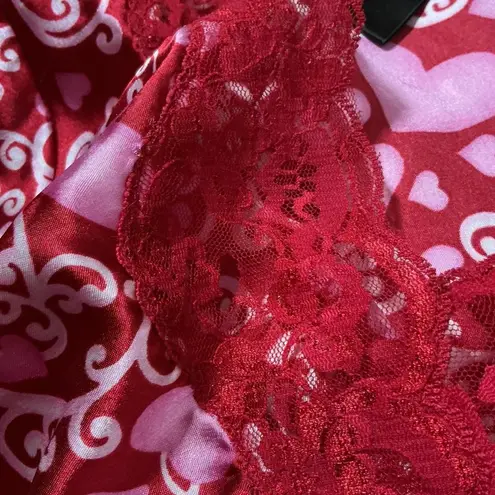 secret treasures Red Pink Heart Lace Trim Short Sleeve Nightgown S