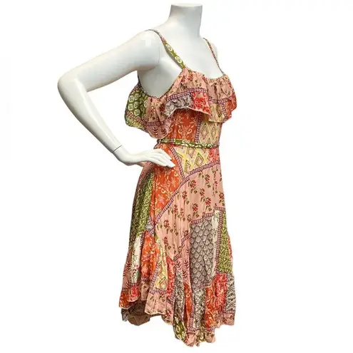 Abel the label Patchwork ruffle Boat Hem Summer Sundress Flowy Small Dress