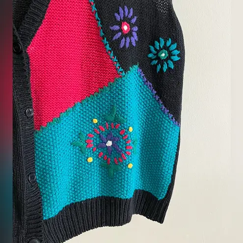 Vintage 90s embroidered stitch floral granny core cottage core sweater vest Size 3X