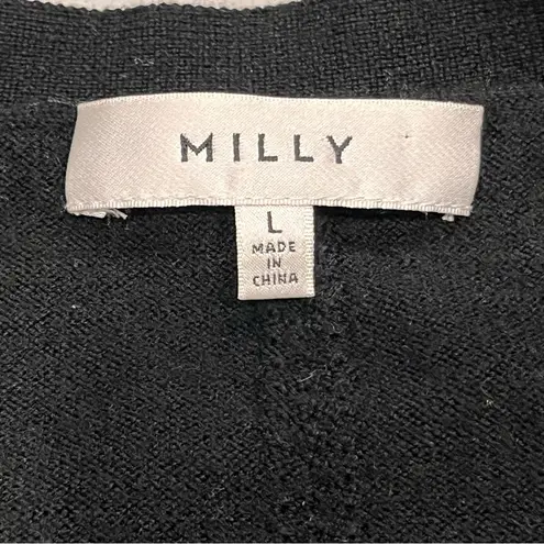 Milly Black Merino Wool Rhinestone Skull Button Cardigan Sweater size Large