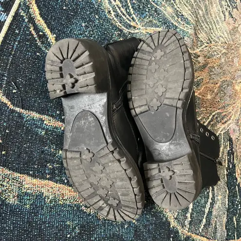 Black Combat Moto Leather Boots Lace