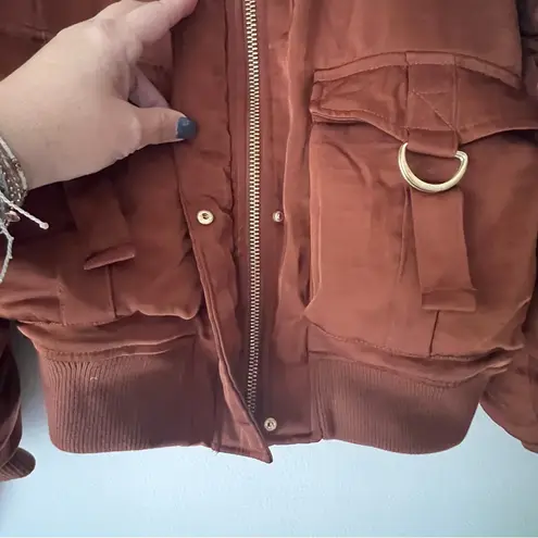 House Of Harlow 1960 Brown Satin Pilot Jacket SIZE XS Sienna 80's Retro Glam