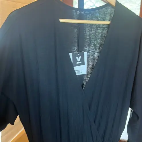 Very J Black Ribbed Surplice Long Sleeve Cropped Length Jumpsuit NWT Size Small