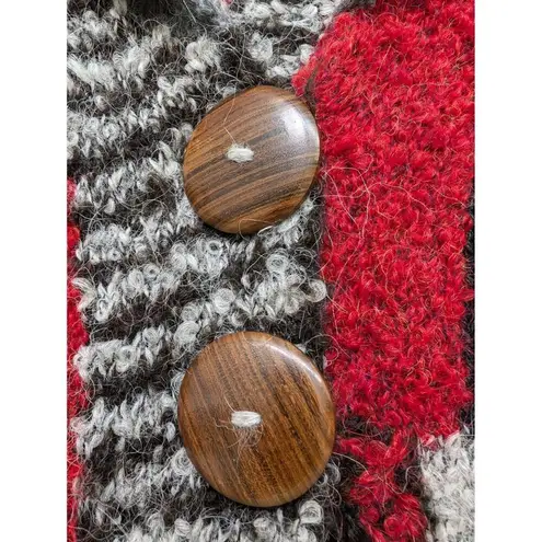 Tabask Patchwork Cardigan Handmade Alpaca Wool Lagenlook Sweater Jacket Size S Red