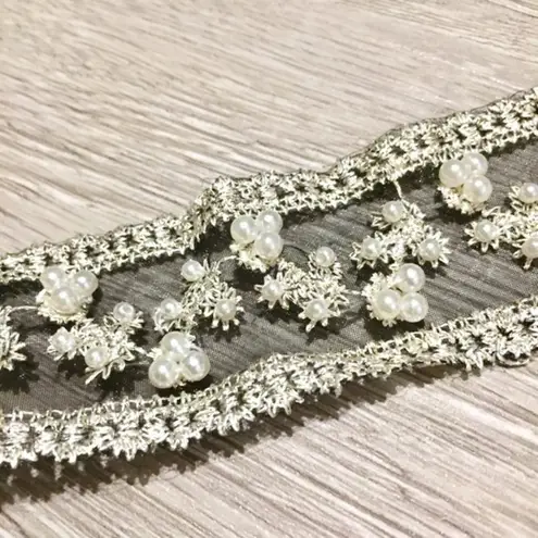 Pearl Accent Headband Stretchy Hair Prom Wedding White