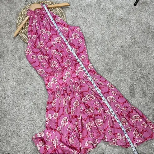 ALC Frank A.L.C 100% Silk Cody Floral Print Asymmetrical Halter Neck Midi Dress Pink 8