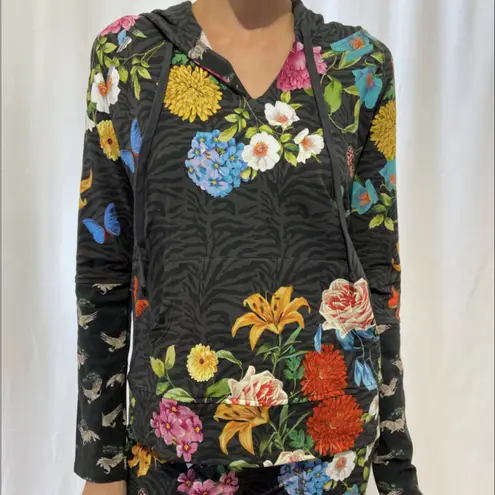 Johnny Was Blooming Breeze Pullover Hoodie Camo Grey Black Sz XS Boho Casual EUC