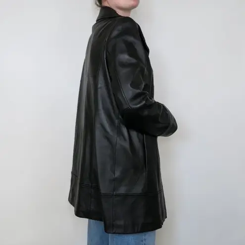 Preston & York Vintage 90s Black Leather Blazer Trench Coat - Genuine Lamb Skin