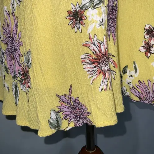 Newbury Kustom Yellow Floral Sleeveless Low Ruffle Back Guazey Mini Dress M