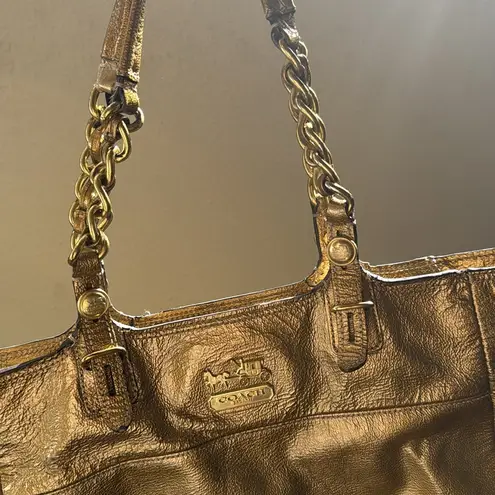 Coach  Madison gold metallic and chain baby blue lining bag