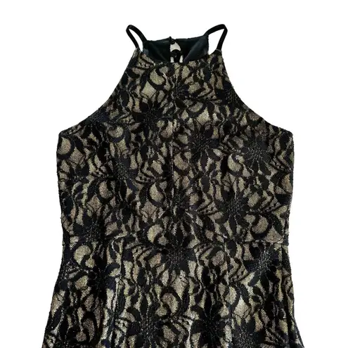 Bailey blue Black and Gold Floral Lace Overlay Glitter Long Maxi Dress Gown