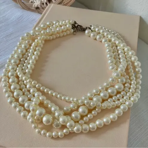 American Vintage Vintage “Cordelia” Five Strand Pearl Necklace 19.5” Classic Maximal Chunky 