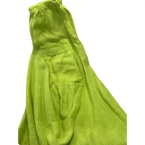 100% Linen Parachute Cargo Boho Midi Skirt Women's Size S/M Green Size M