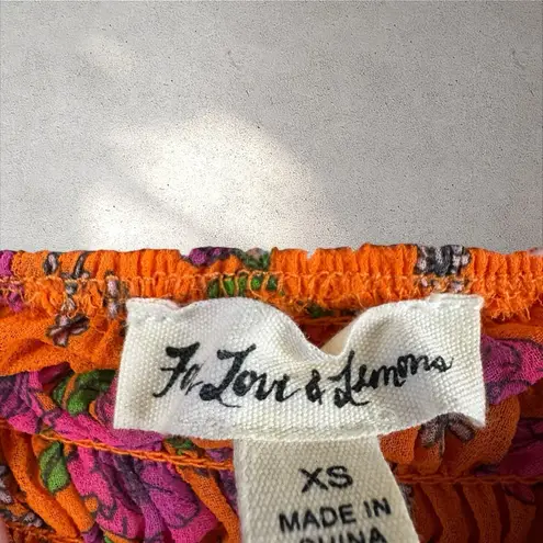 For Love & Lemons Peony Floral Smocked Crop Top Tangerine Orange XS