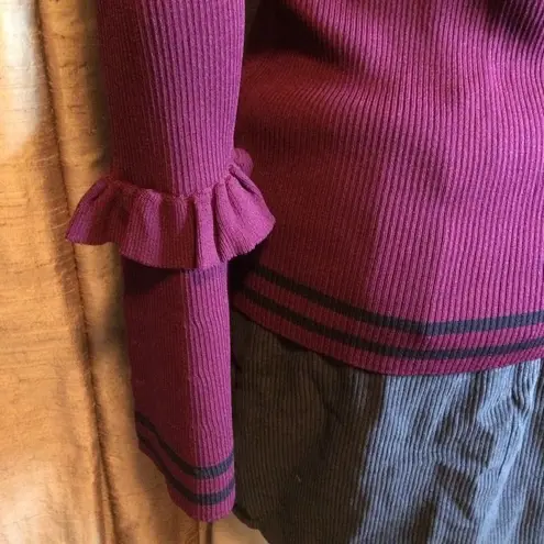 Marled Ribbed Wine w/Black Stripes Sweater Purple Size M