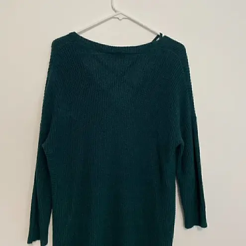 EXPRESS  Strappy Circle Hem Tunic Sweater Solid Teal Green Blue 3/4 Sleeve Winter