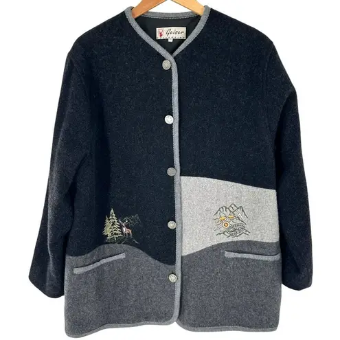Vintage Geiser Collections Embroidered Gray Wool Tyrol Oktoberfest Jacket XL