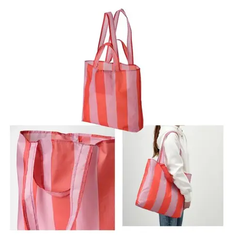 Foldable Pocket Reusable Shopping Tote Ikea Striped NEW Bag u Discontinued Pink