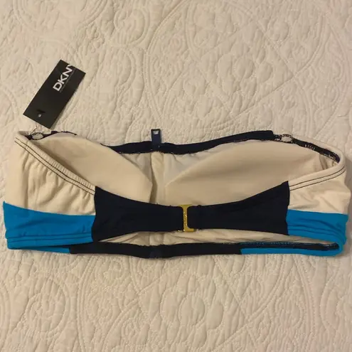 DKNY NWT  Swimsuit Bikini Bandeau center Zipper in blue, white , teal