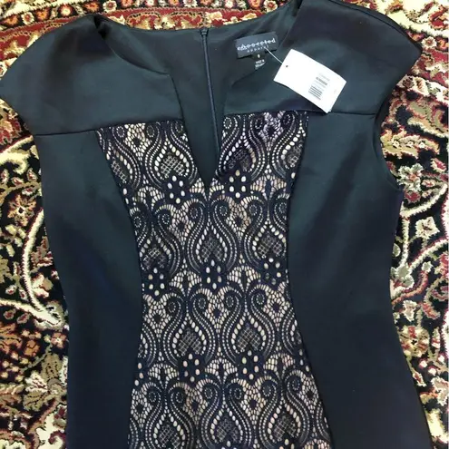 Connected Apparel Chic Black Dress with black and nude Lace Detail 8