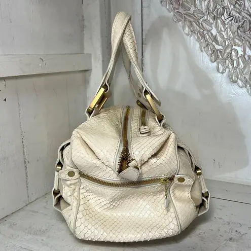 Jimmy Choo Python Suede/Leather Mahdi cream Double Top Handle Satchel Handbag