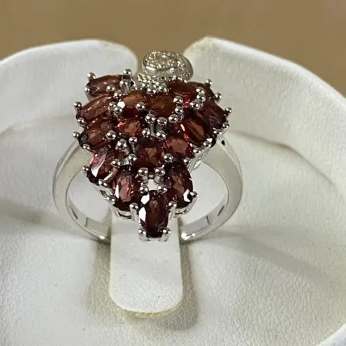 Garnet Grape Cluster Ring Silver Cocktail Ring Genuine Women's 3.71CTW Sz 8 New Red
