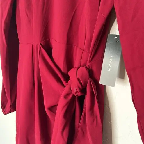 Lulus Believe It or Knot Wine Red Long Sleeve Tie Wrap Dress Feminine Large NWT