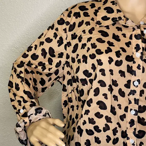 kim rogers NWT Kim Roger’s Long Sleeve Leopard Print Button Down Shirt Tan Black Size XL