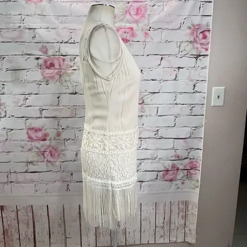 Ark & Co. Women's Lace Fringe Cream Chiffon Sleeveless Mini Shift Dress Size S