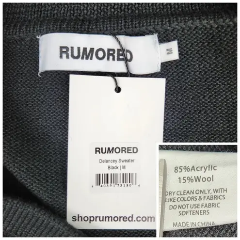 Rumored Delancey Wool Blend Sweater Size M Black NEW Size M