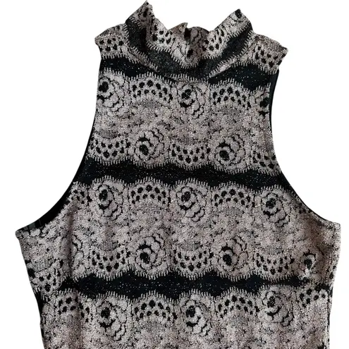 Privy Size S High Neck Lace Bodycon Maxi Dress Black Gold Special Occasion NYE