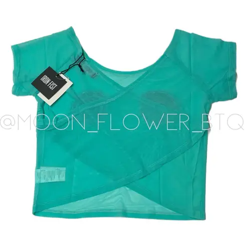 Iron fist Mermaid for Life Teal Mesh Crop Top with Shell Patches