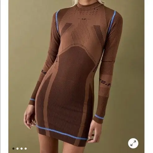 UO iets Frans Brown Seamless Long Sleeve Ribbed Striped Bodycon Sweater Dress XS