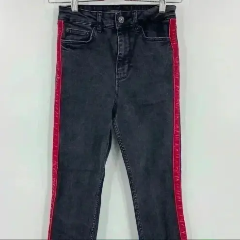 ZARA  Black Washed High Waisted‎ Red Velvet Stripe Jeans Size 4
